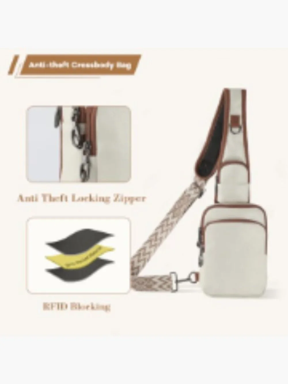 Women's Vegan Leather Crossbody Sling Bag RFID Anti-Theft Zipper Purse_3